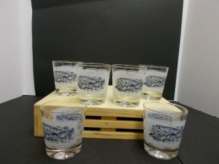 6 Rare Currier & Ives Old Grist Mill Royal China Glasses