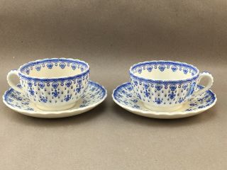 2 Vintage Copeland Spode Fleur De Lis Blue Cups & Saucers