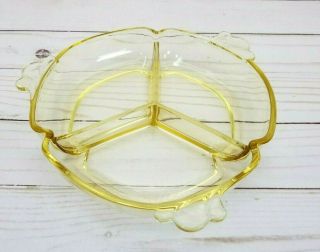 Vintage Yellow Depression Glass 3 Toed Compartment Divided Relish Dish 7.  5”