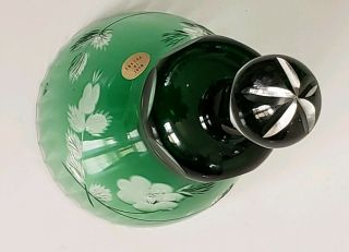 Vintage Poland Service Bell Emerald Green Cut To Clear Glass Crystal Vermeil