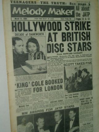 Melody Maker Pop Paper.  22nd March 1960.  Bobby Darin. ,  Nat King Cole Etc