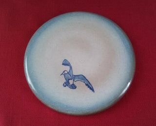 Vintage Rowantree Pottery Trivet - Blue Hill Maine - Round Gray/blue Seagull