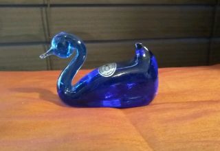 Vintage Hand Made Pilgrim Glass Cobalt Blue Swan Figurine
