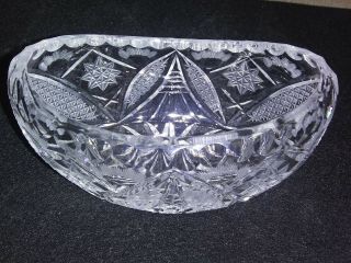 Vintage Clear Cut Crystal Glass Oval Candy Dish Serving Bowl Tall Sides 5 " Long