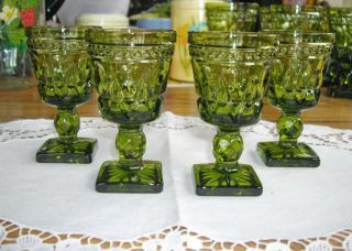 Vintage Anchor Hocking Green Thumb Print 3 1/2 " Cordial Shot Glasses Set Of 4