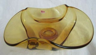 Viking Glass Amber Epic Folded Three Sided Bowl With Label