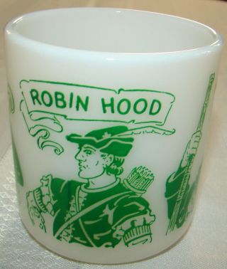 Vintage Hazel Atlas Robin Hood Childs Milkglass Mug Cup