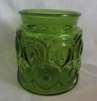 L E Smith Glass Moon And Star Green 5 - 3/4 " Canister Or Cookie Jar With Out Lid