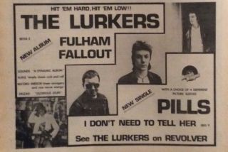 The Lurkers - Rare Poster Advert - Fulham Fallout - 22/07/1978