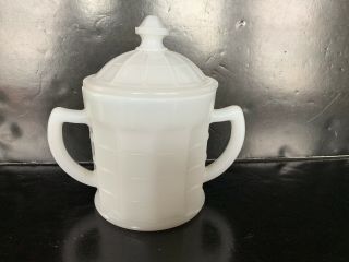 Vintage Hazel Atlas Milk Glass Colonial Block Sugar Bowl 5 1/2”