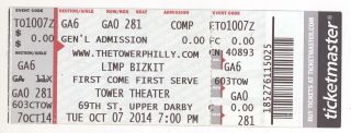 Limp Bizkit 10/7/14 Upper Darby Pa Tower Theater Concert Ticket Philadelphia