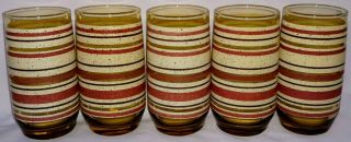 Vintage Striped Amber Glass Tumblers Set Of 5 Mid Century