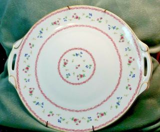 Bernardaud Limoges - France 12 " Decorative Or Cake Plate White & Pink Floral Vtg