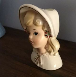Vintage Inarco Blond Girl Brim Of Hat Trimmed In Gold Christmas Headvase E - 1274