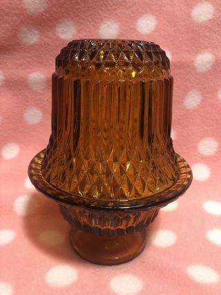 Vintage Indiana Glass Diamond Point Amber Fairy Light Candle Lamp