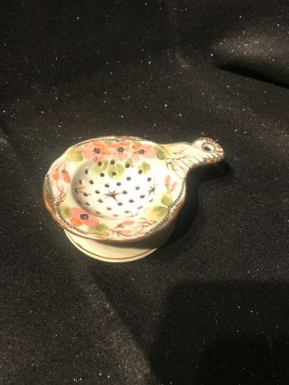 Vintage Nippon Tea Strainer With Undercup Hand Painted Gold Trim