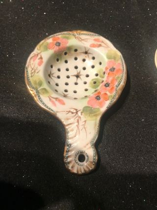Vintage Nippon tea strainer with undercup Hand Painted Gold Trim 2
