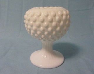 Fenton Art Glass Hobnail 4 3/4 " Ivy Ball Vase White Milk Glass Pre Logo