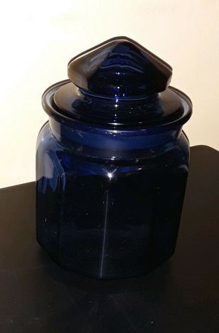 Vintage Colonial Cobalt Blue Glass L.  E.  Smith Large Canister Jar Lid 7.  5 " X 4.  5 "