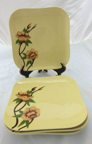 4 Vintage 50 ' s Weil Ware Luncheon Plates - Rose Yellow 2