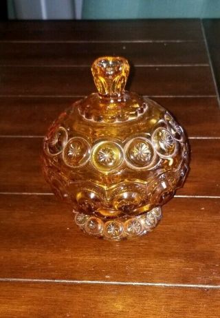 Vintage Amber Depression Glass Moon & Stars Footed Candy Dish Lid
