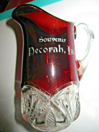 Souvenir Decorah Ia Antique Ruby Flash Souvenir Pitcher Eapg Glass Vintage