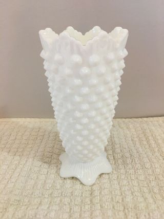 Vintage Fenton Hobnail Milk Glass Scallop - Footed 5” Vase