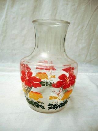 Vintage Anchor Hocking Juice Carafe/decanter W Red & Yellow Flowers