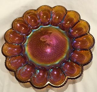 Vintage Antique Carnival Indiana Glass Decor Hobnail Dish Deviled Egg Plate C16