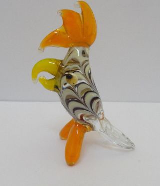 Italian Murano Orange & Yellow Art Glass Parrot Bird Figurine Figure