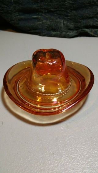 Antique Carnival Glass Lbj Hat Ashtray,  Marigold Iridescence Color