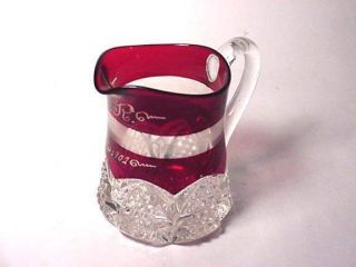 Antique Ruby Flash Souvenir Eapg Glass Creamer - Marked E.  R.  - 1902 - Button Arches (sc