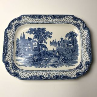 Vintage Adams Blue And White Transfer Ware Rectangular Platter Landscape Pattern