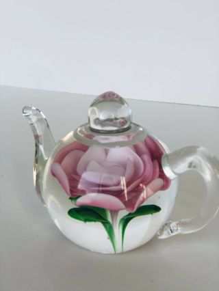 Tea Pot Paperweight Pink Rose By Dynasty Gallery Heirloom Collectibles - 3”