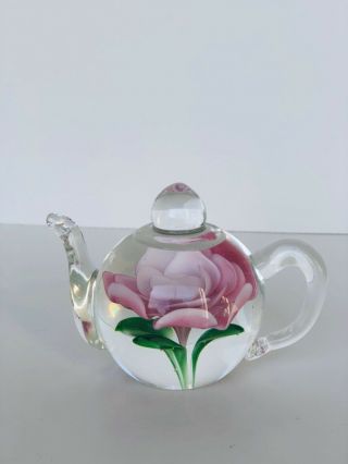 Tea Pot Paperweight Pink Rose by Dynasty Gallery Heirloom Collectibles - 3” 3