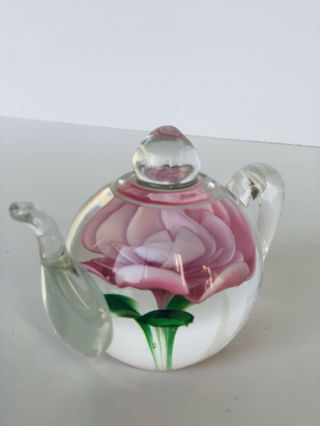 Tea Pot Paperweight Pink Rose by Dynasty Gallery Heirloom Collectibles - 3” 4
