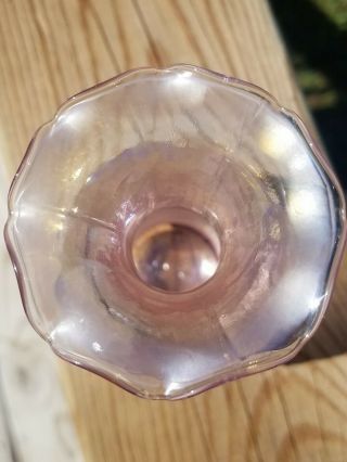 Imperial Carnival Glass Vase Pink Open Rose Vintage Marked Iridescent MCM 4