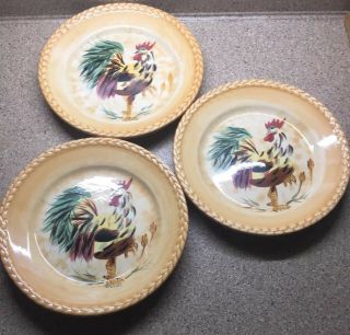 Set Of 3 Tabletops Gallery Morning Rooster Dinner Plates 11”