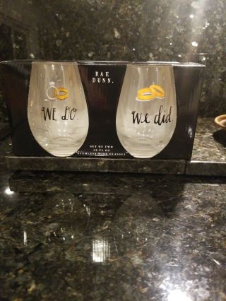 Rae Dunn " We Did  We Do " 19 Fl Oz Stemless Wine Glasses Wedding
