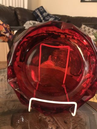 Vintage 6 " Viking Glass Ruby Red Red Diamond Point Heavy Ashtray