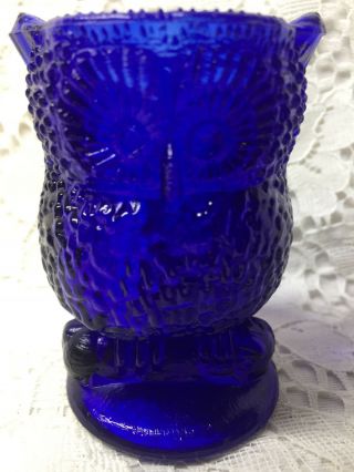 Cobalt Blue Glass Owl Toothpick Holder Bird Screech Art Q - Tip Match Royal Stump