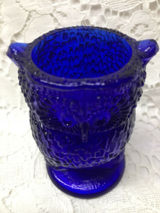 Cobalt Blue glass OWL Toothpick holder Bird screech art q - tip match royal stump 2