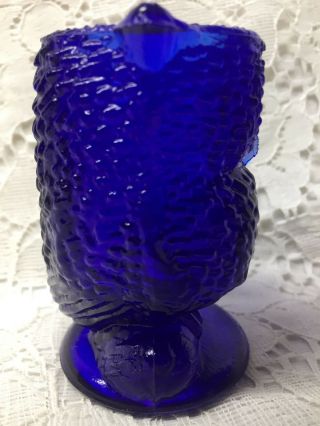 Cobalt Blue glass OWL Toothpick holder Bird screech art q - tip match royal stump 5