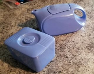 Hall Westinghouse Refrigerator Pitcher And Dish Blue Vintage