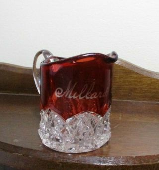 1902 Pitcher Eapg Antique Souvenir Ruby Flash Red Clear 2 1/2 ",  Us