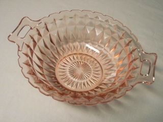 Vintage Jeanette Windsor Diamond Pink Depression Glass Serving Bowl