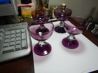 4 Bryce Aquarius Amethyst Purple Sherbert Champagne Crystal Stemware Vintage