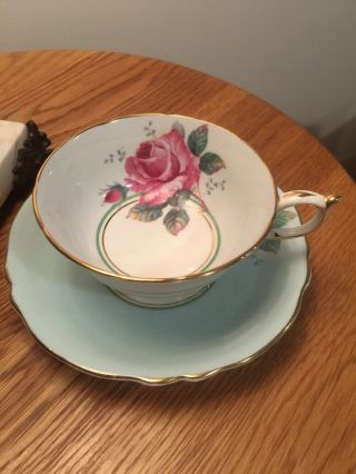 Vintage Paragon Teacup & Saucer Minty Green With A Rose