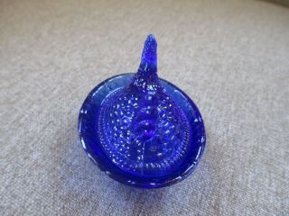 Cobalt Blue Glass Miniature Hen on Nest Trinket Box Vintage Made in Taiwan 2