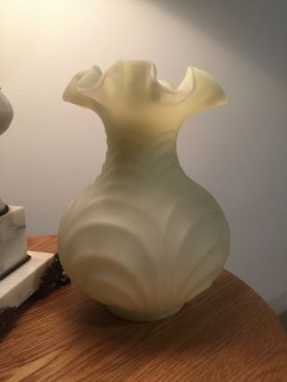 Fenton Yellow Custard Glass Drapery Vase Minty Perfect